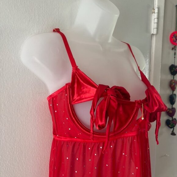 SEXY ~ HOT ~ Red Glitter BabyDoll Lingerie - Picture 7 of 8